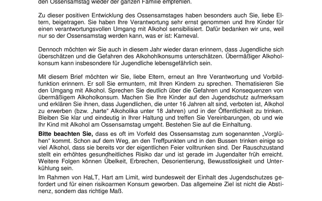 Elternbrief Ossensamstag